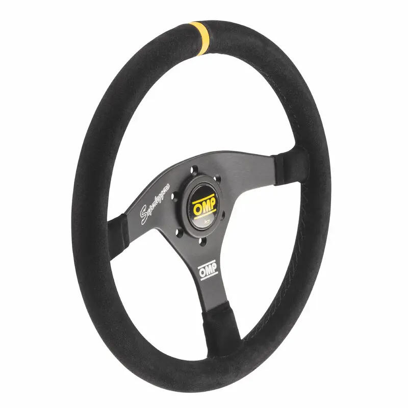 Nouvelle Collection Volant OMP Velocità Superleggero Plat, Cuir Noir Retourné, Branches Noires